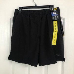 NWT Speedo mens tech volly swim trunks shorts black small